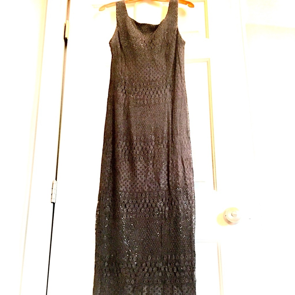 Black double-layered lace and sequins maxi dress